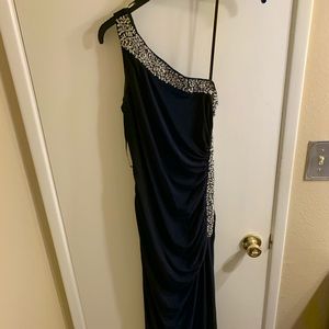 Navy Blue One Shoulder Prom Dress Ball Gown